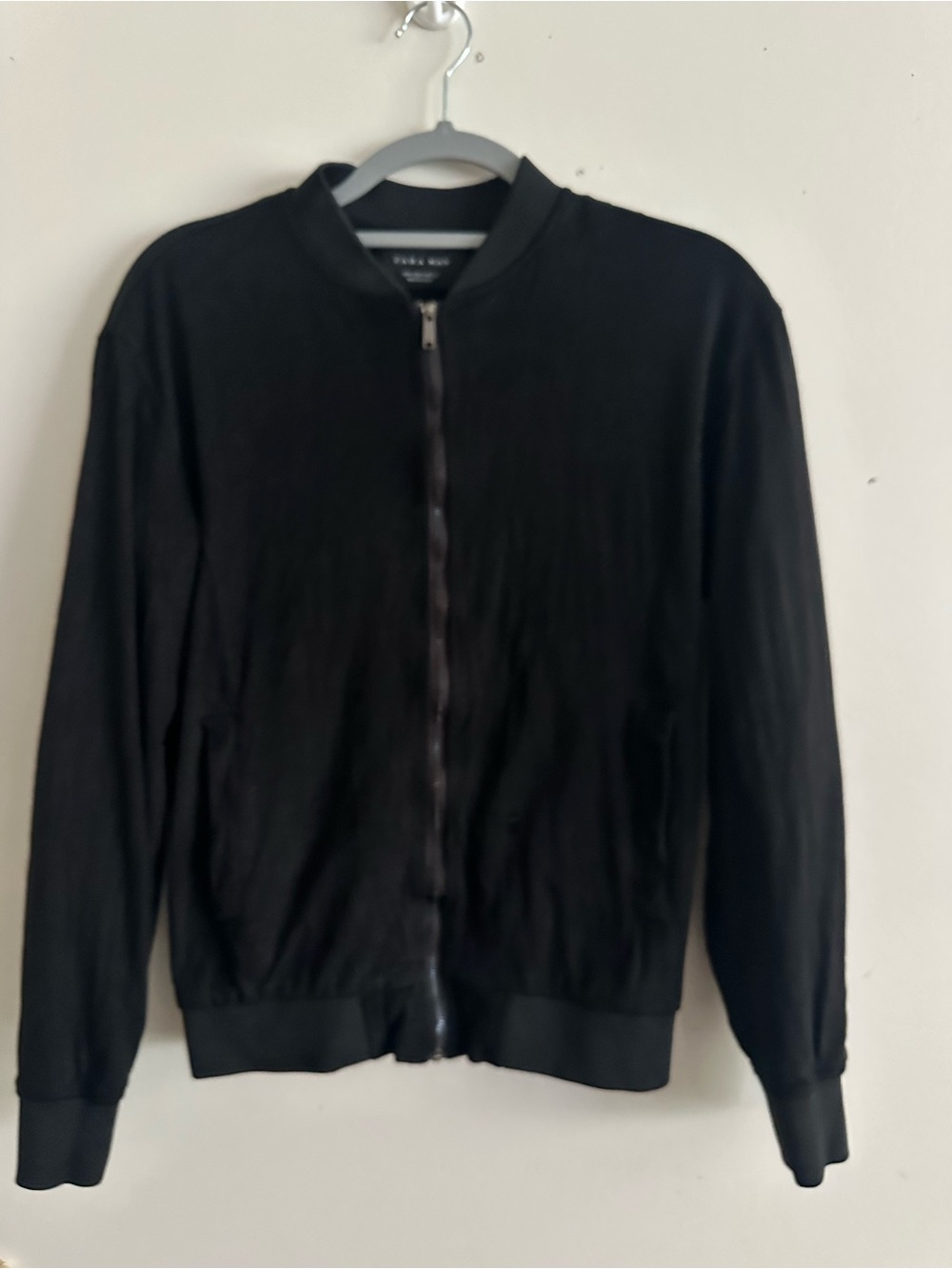 Zara Man Black Suede Zip Up Bomber Flight Jacket Size S